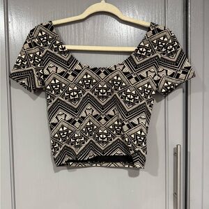 Victoria's Secret Black and Cream Geometric Crop Top